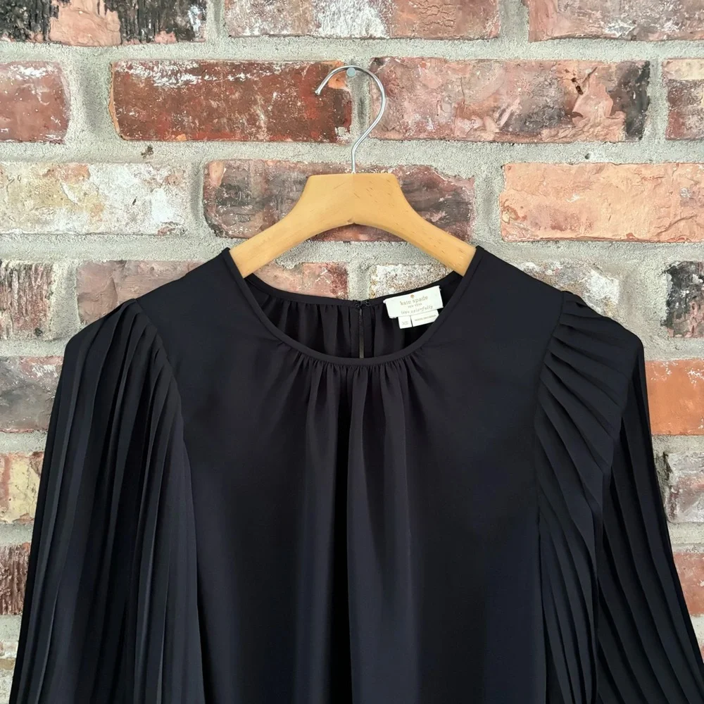 Kate Spade Black Pleat Sleeve Blouse Top, XS
